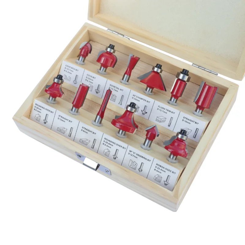 YUSUN 12pcs Router Bit Sets Trimming Straight Carbide Tungsten Cutters Woodworking Milling Cutter For Wood Bit Face Mill Tools