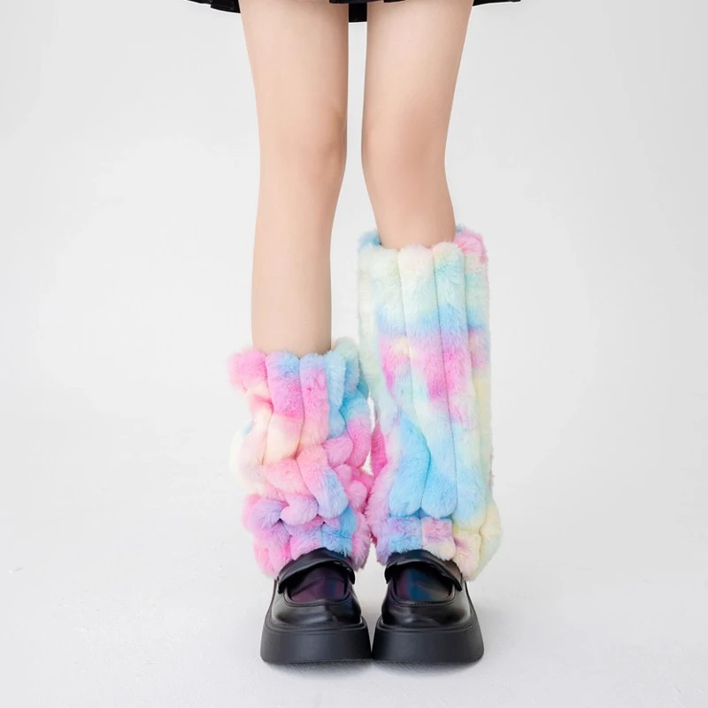 Personalized Colored Plush Knitted Leg Covers Women Autumn Winter Thick Warm Stacked Socks Boot Cuffs Covers