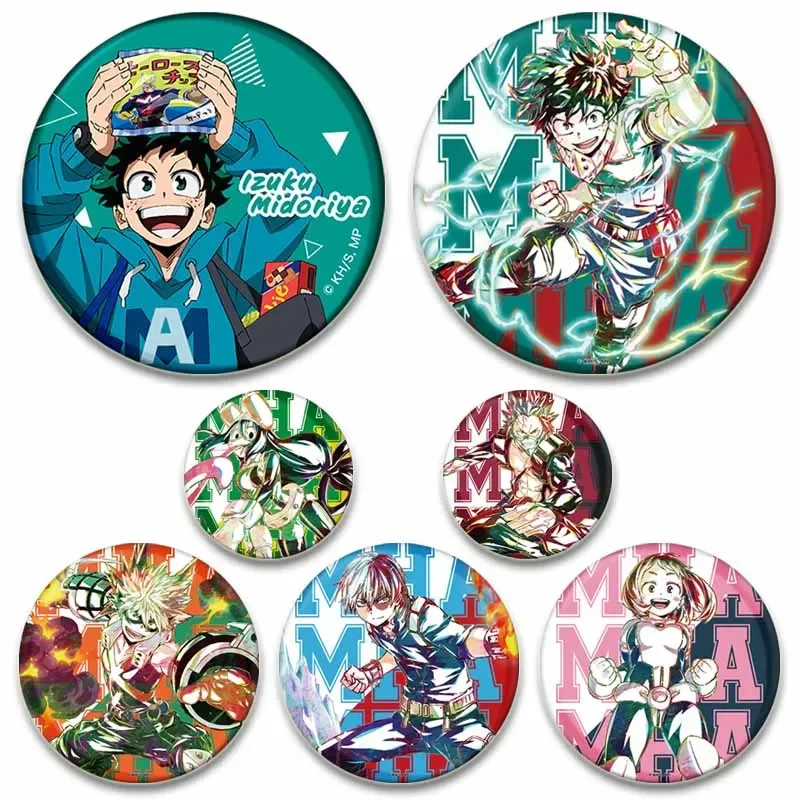 HD Print Round Pins Midoriya Izuku Bakugou Katsuki Anime Badge Todoroki Shoto Ochaco Uraraka Cartoon Brooches Accessorie Gifts