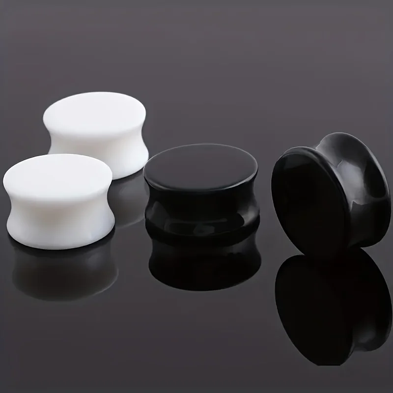 2pcs Set Black White Silicone Round Heart Shaped Ear Gauge Plugs Tunnels Expander Punk Style Ear Piercing Jewelry 6-16mm
