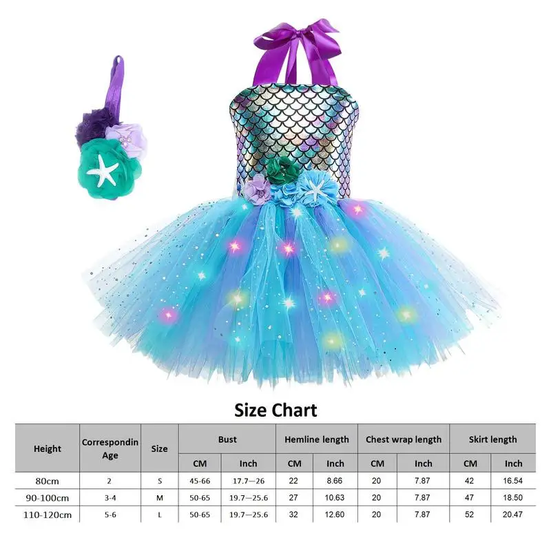 LED Mermaid Princess Dress Costumes For Role-Playing Dress Up Costume For School Performance Christmas Party Halloween Party