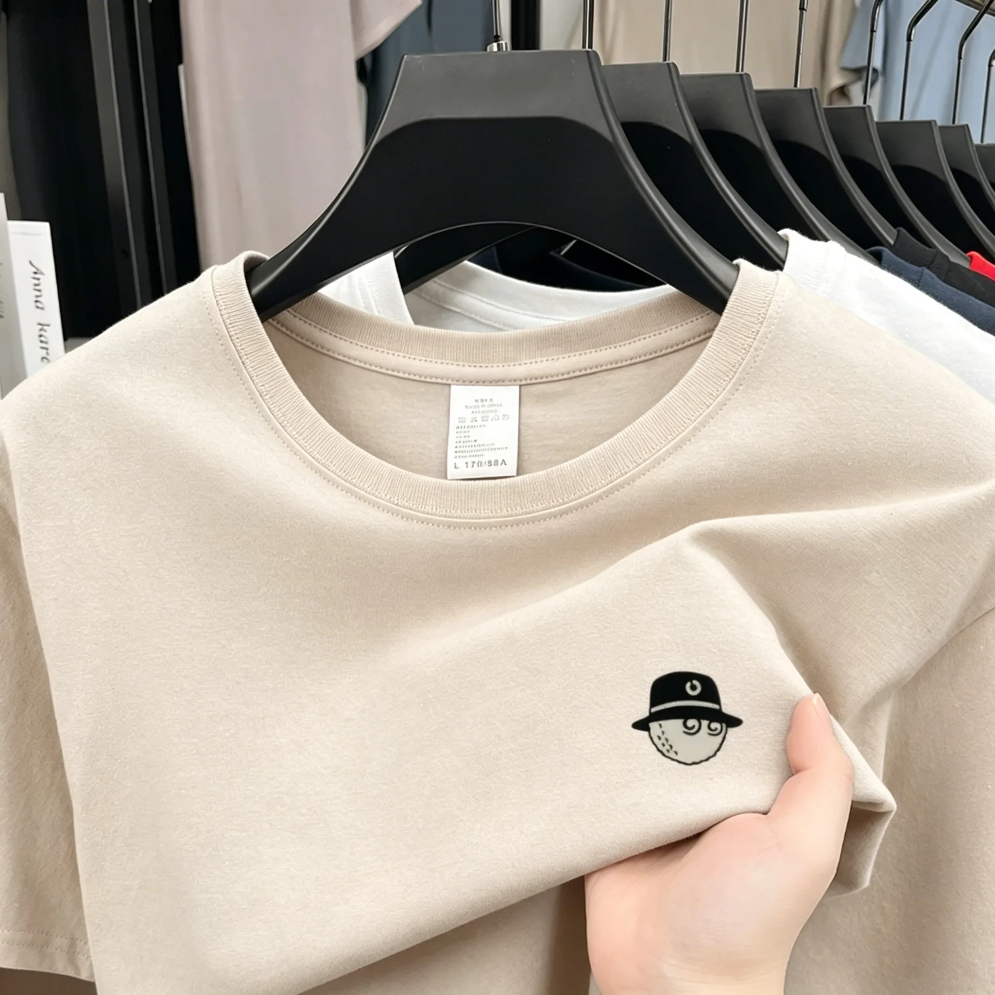 Cotton100 High-End-Design-Marken-T-Shirt für Herren, Sommer, Kurzarm, Rundhals, vielseitig, modisch, sportlich, lässig, mit Stickerei – Detail 6