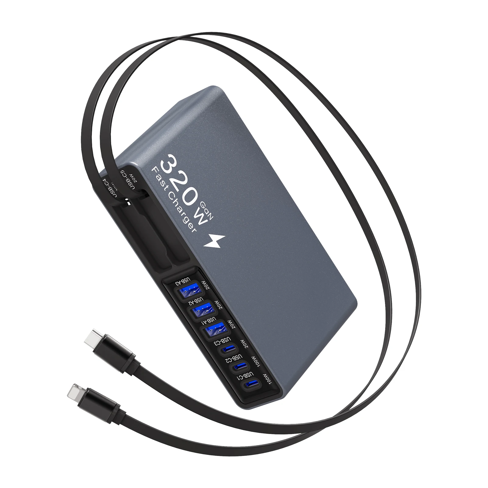 new-320w-gan-fast-charger-8-port-usb-type-c-desktop-charging-station-pd-100w-multi-device-fast-charging-for-iphone-ipad-macbook