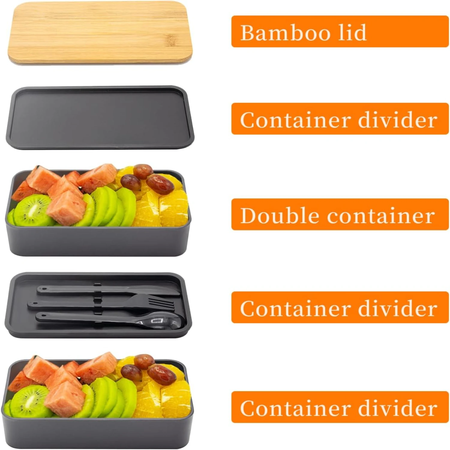 Convenient and Stylish Japanese black bento box with dividers - Sleek design for easy storage - Stackable and ideal for on-the-g