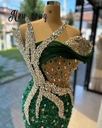 Emerald Green Shiny Party Dresses Heavy Handmade Crystals Wedding Guest Gowns 2024 Women Mermaid Bespoke Occasion Dresses Africa