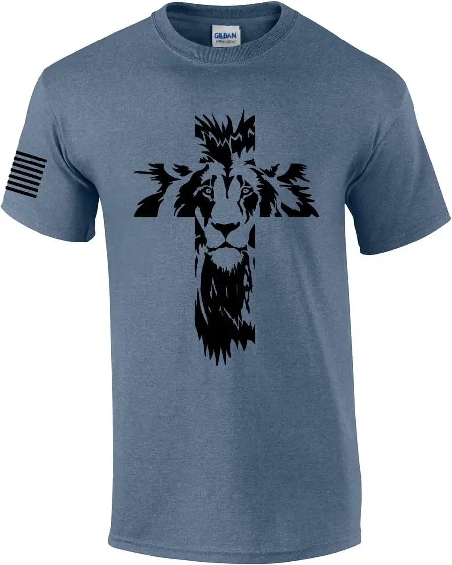 

Lion of Judah Cross Mens Christian Short Sleeve T-Shirt Graphic Tee