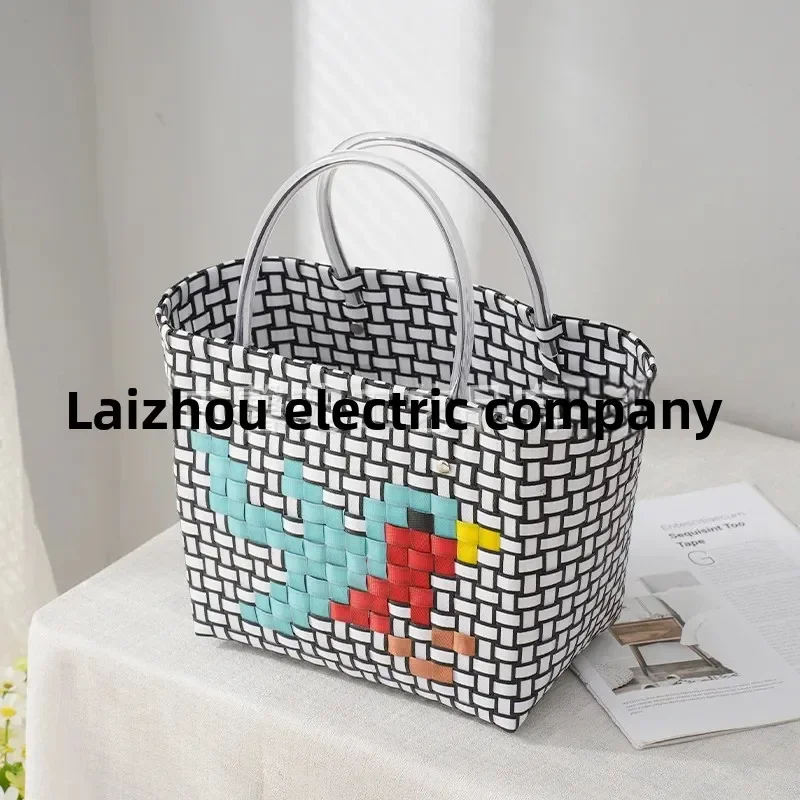 

Красочная соломенная тканая сумка, большая вместительная пляжная сумка, женская модная сумка на плечо в корзине с ручкой для пляжа