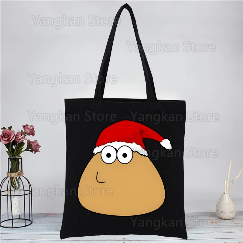 Pou Handbags Hot Selling Fashion Handbag Canvas Bag Tote Ladies Casual Shoulder Bag Reusable Shopping Bags Black