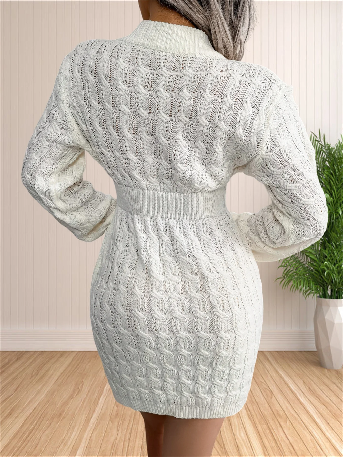 Women Skirt Sweater Dress Solid Color Long Sleeve Knit Pullover Sweater Bodycon Crewneck Autumn Winter