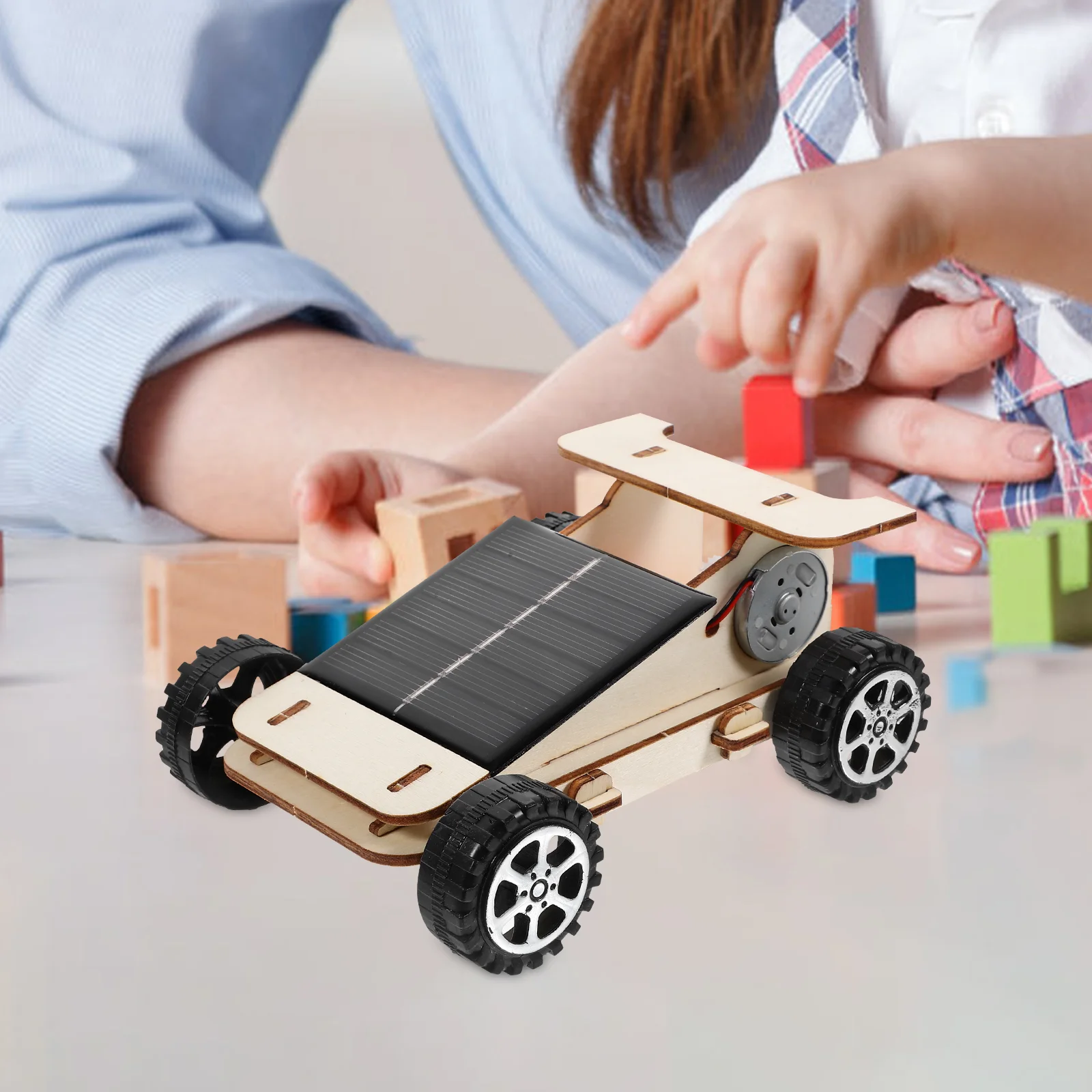 Zonne-auto Babyspeelgoed Leren Prop Voertuigmodel Maken Kit Experiment Vitaliteit Scholen Hout Aangedreven Kind Educatief Houten