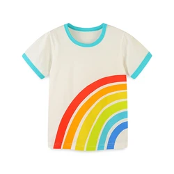 One-piece Summer Boys Short Sleeve Casual Knit Cotton Cartoon Rainbow Pattern Crew Neck T-Shirt 2-7 Y