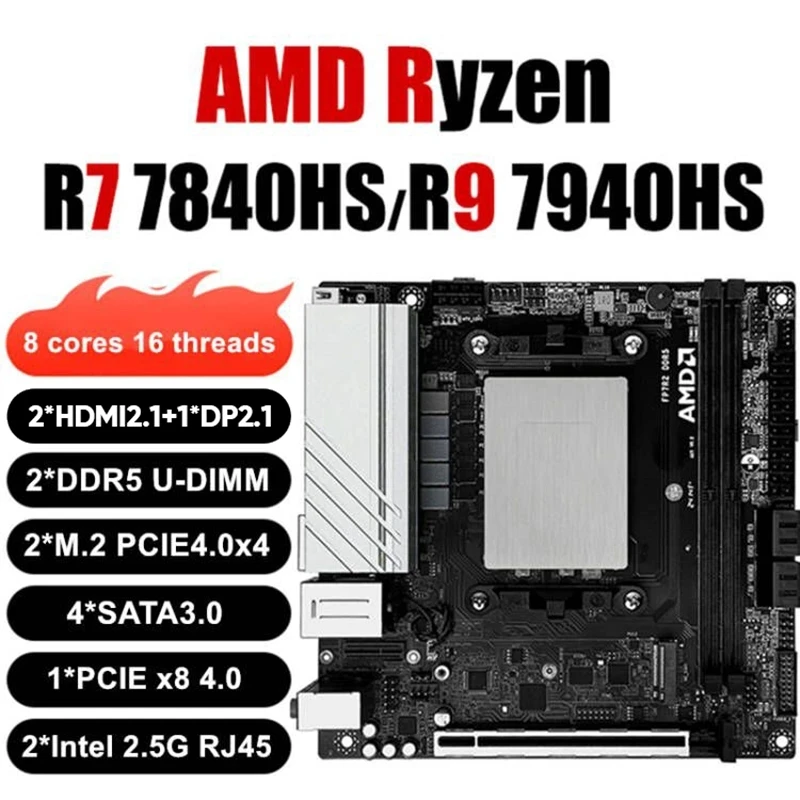 Imagem -02 - Topton-placa-mãe Nas Amd Ryzen 7940hs 7840hs 2x Intel I226-v Lan 2.5g 2xnvme 4xsata3.0 2xddr5 2xhdmi2.1 Mini Itx Rota Suave