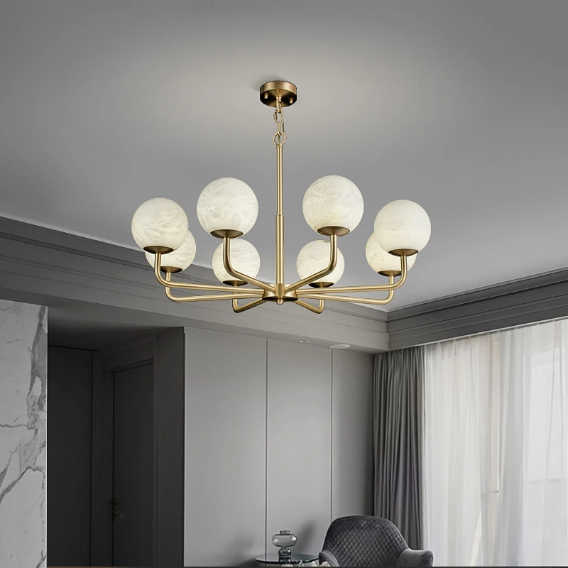 

Modern Designer Villa Duplex Living Room Chandelier Nordic Hotel Lobby Bedroom Cloakroom Brass Marble Pendant Light