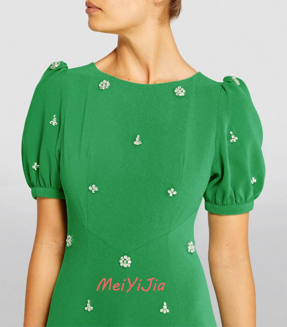 MeiYiJia O-Neck Zipper-Up Button Beaded Ruffle A-Line Ankle-Length Saudi Arabia Sexy Evening Birthday Club Outfits Summer 2024