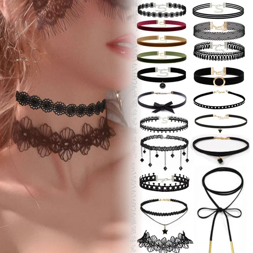 

Black Velvet Choker Necklace For Women Vintage Black Star Sexy Lace Necklaces with Pendants Gothic Girl Gifts Neck Jewelry