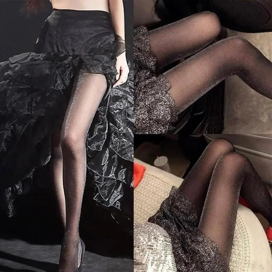 1 Pair of Shiny Leggings Women's Shiny Party Silver Sequined Stockings Pantyhose Black Stockings