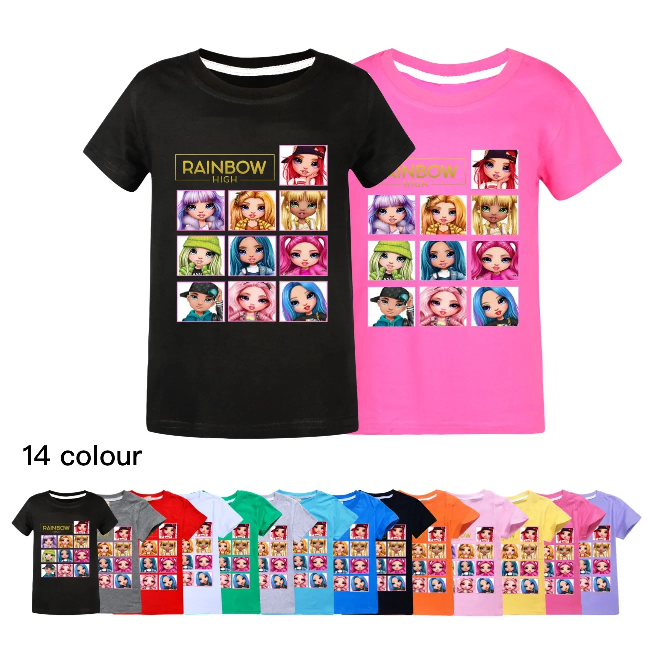 

Rainbow High New Summer Kids Clothes Fashion TShirt for Boys Casual Tees for Girl Tops Teenage Toddler Girls Clothes 2-16Y