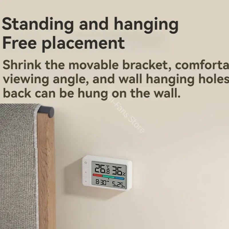 Youpin Miaomiaoce ميزان الحرارة الصغير الرطوبة الرطوبة على مدار الساعة تاريخ كبير شاشة الكريستال السائل أجهزة استشعار عالية الدقة 12H/24H نظام ضبط #5