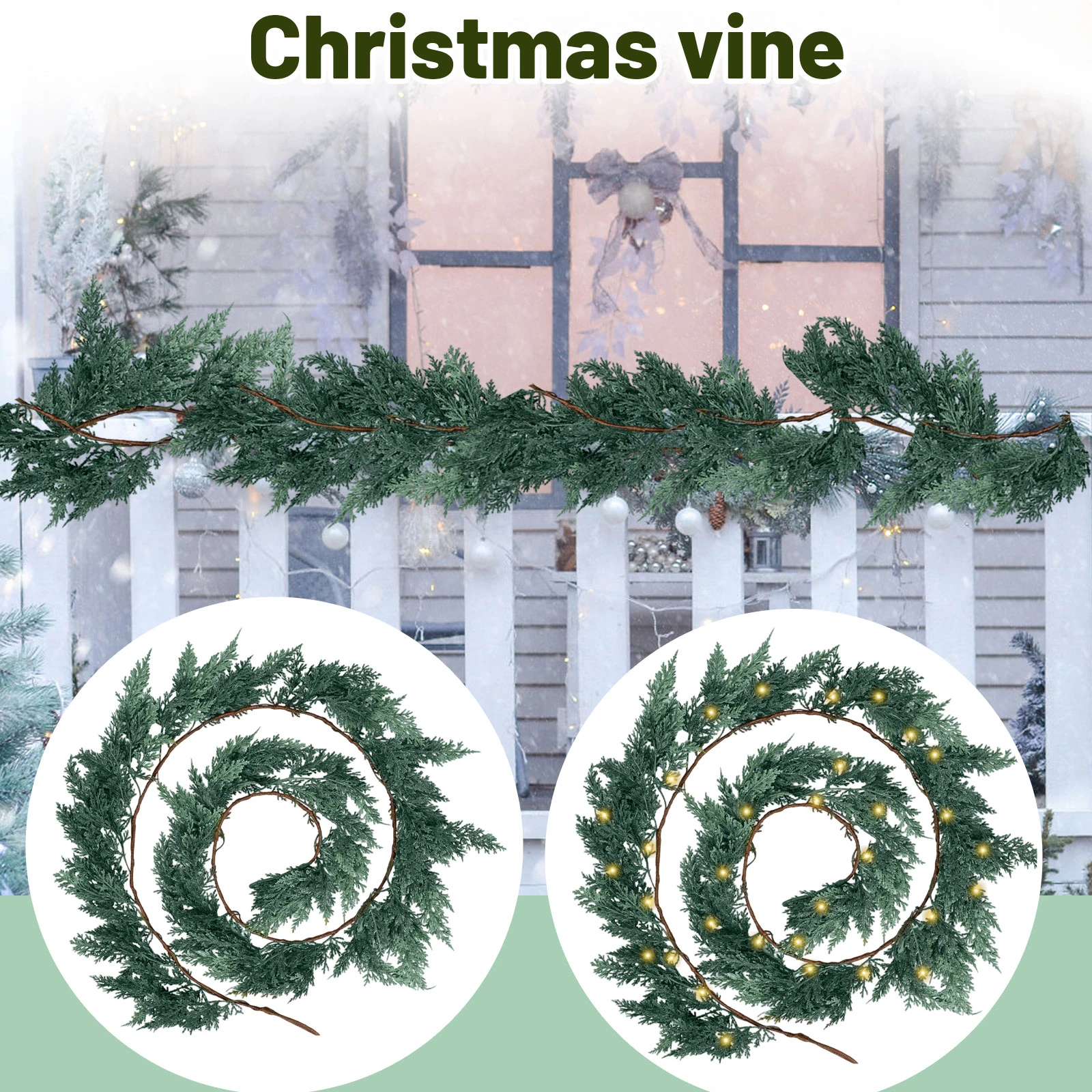 Tête de porte de centre commercial d'hôtel PE en rotin de noël, main courante d'escalier, décoration de noël, couronne de Simulation