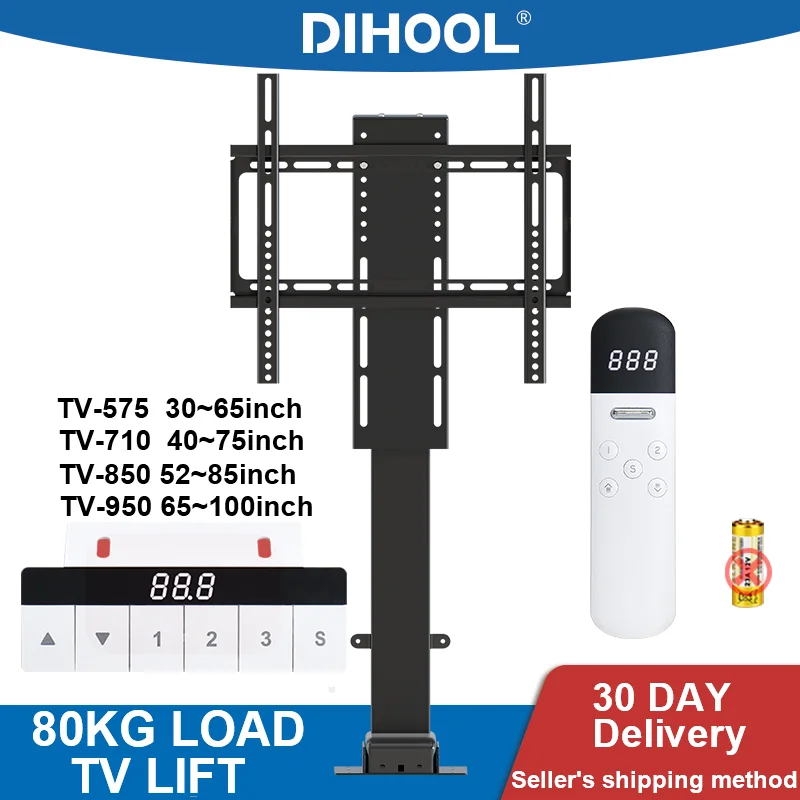 TV Lift Motorized With Remote Control 80Kg Load 30~100Inch LED LCD Monitor Holder Mount Height Adjustable Silent Motor