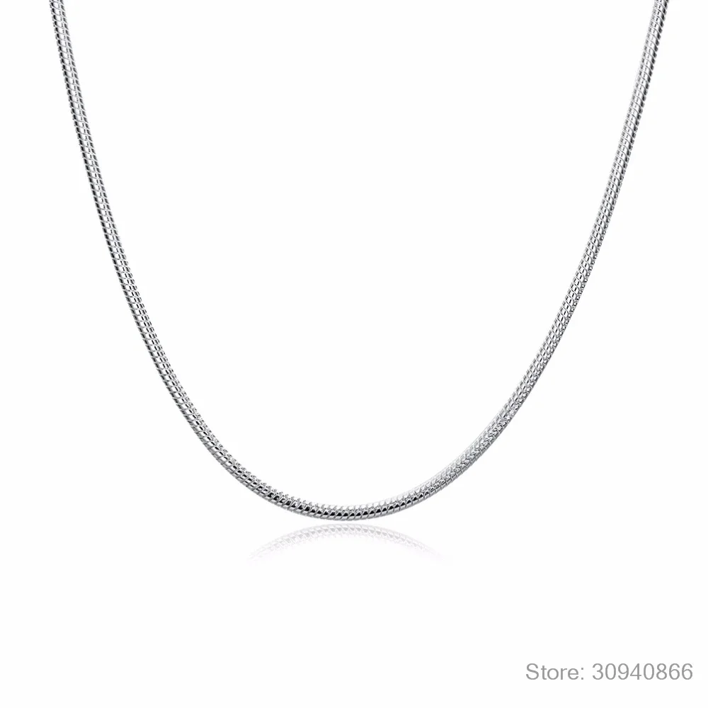 Genuine 925 Silver 2mm Round Snake Chain Necklace 40cm 45cm 50cm 55cm 60cm 65cm 70cm 75cm Women Men Necklace Chain