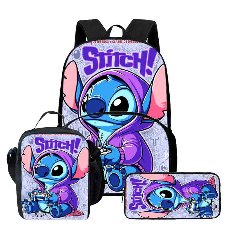 

Cartoon Stitch Child Backpack with Front Pocket,Lunch Bags,Pencil Bags for Aged 5-10,Cartoon School Bags for Boys Girls