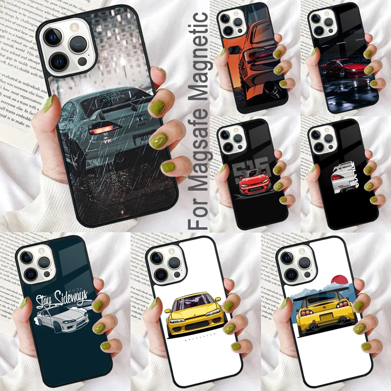 Silvia S15 JDM Tuner Cars Magnetic Soft Phone Case for iPhone 16 Promax 15 Pro 13 14 Plus 11 12 Mini MagSafe Coque