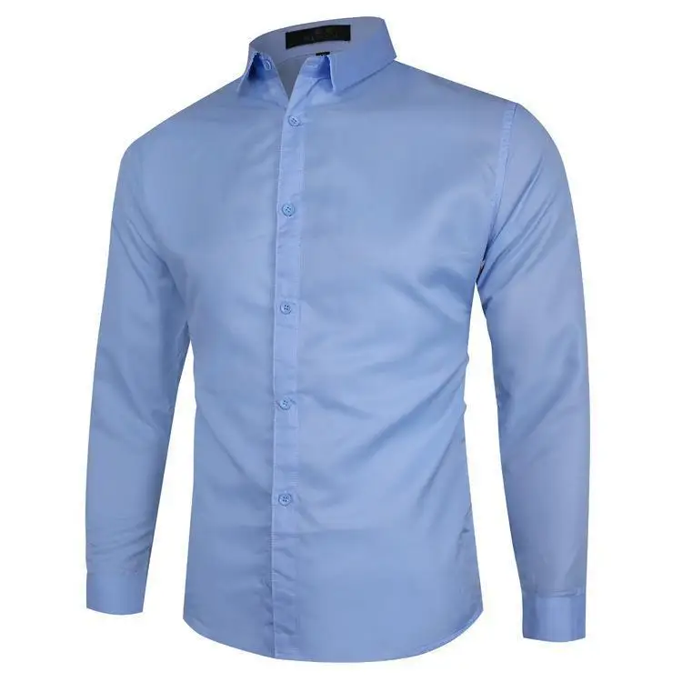 Large Mens Long Swedish Shirt Button down Collar Non Iron Treatment Long Sleeve Pure Color Versatile Inner Wear Casual Shirt view 4