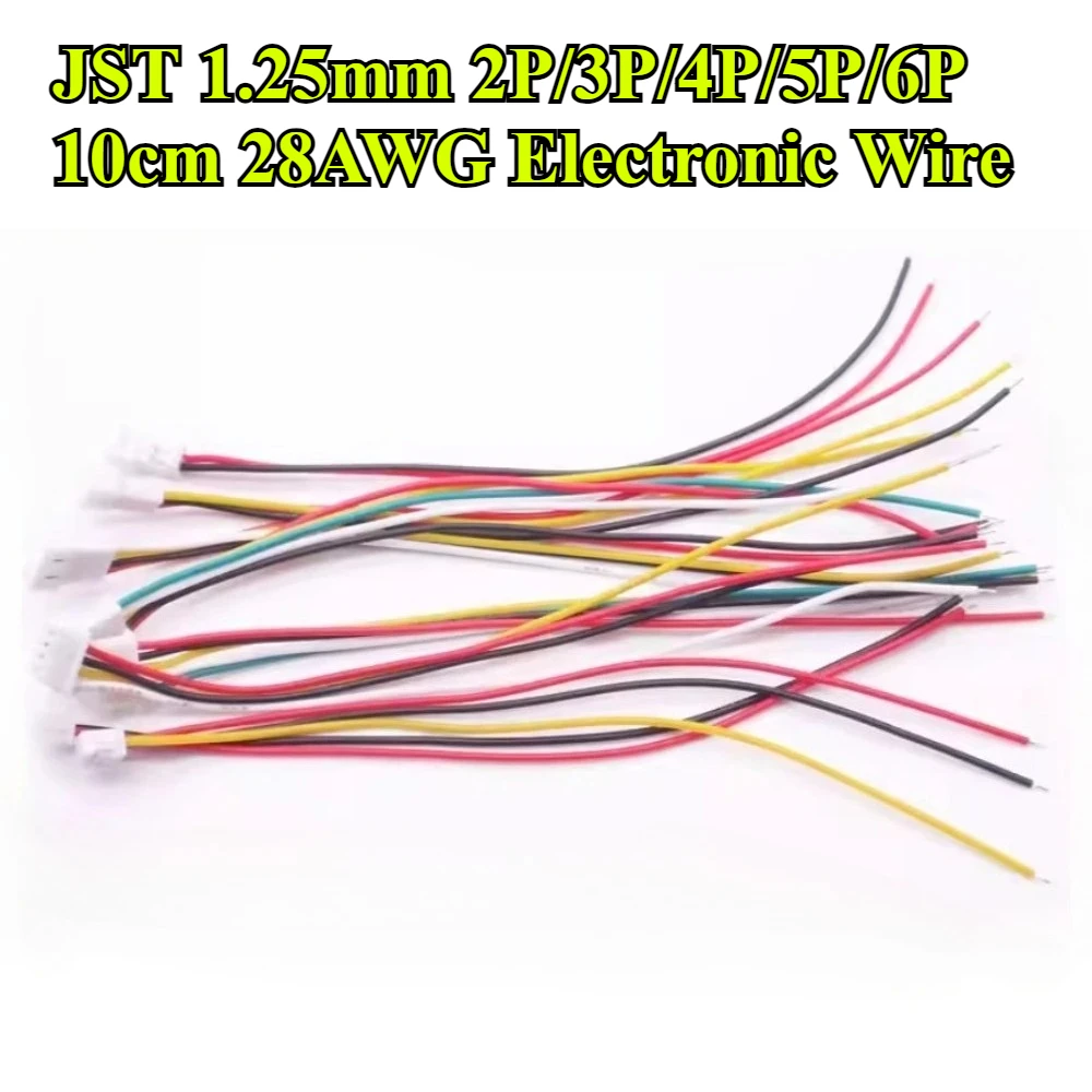 

50Pcs JST1.25mm Single head Male Female Wire Connector 2P 3P 4P 5P 6P JST Plug Terminal Wire Length 10cm 28AWG Electronic Wire
