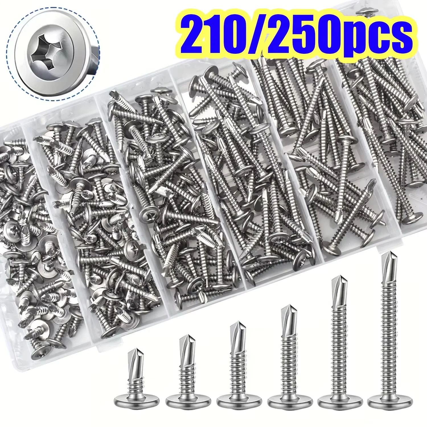 250PCS 410 Stainless Steel M4.2 Large Round Head Cross With Cushion Huasi Self Tapping Drilling Tail Dovetail Iron Sheet Screws