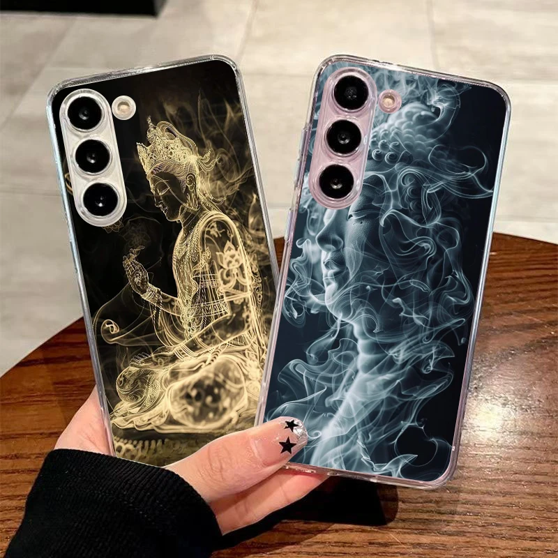 Soft TPU for Samsung Galaxy A12 A15 A17 A21S A22 A23 A25 A31 A32 A33 A35 A41 A51 A53 Transparent Phone Case Guanyin Line Drawing