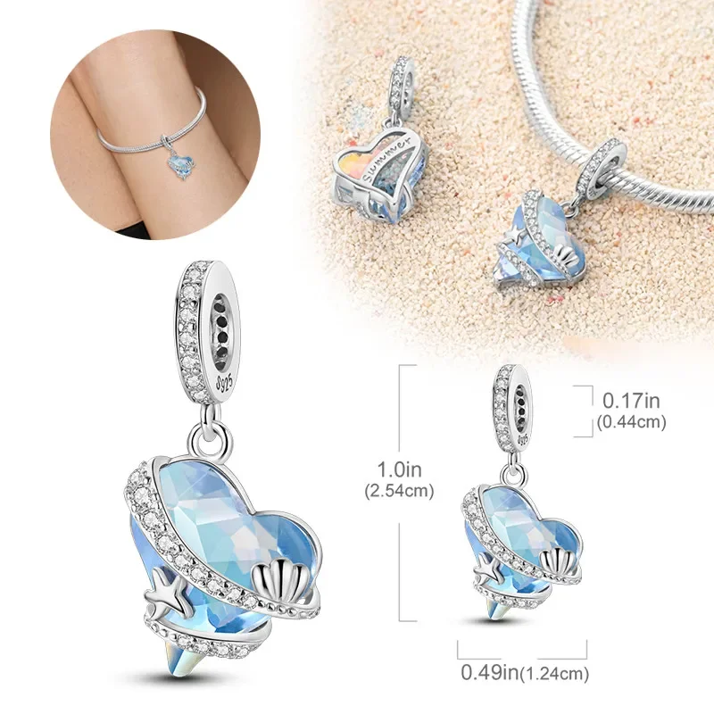 Perles de charme de tortue de mer en argent regardé 925 pour femme, perles de poulpe, pendentif rose et bleu, bijoux de bricolage, bracelet original, 925