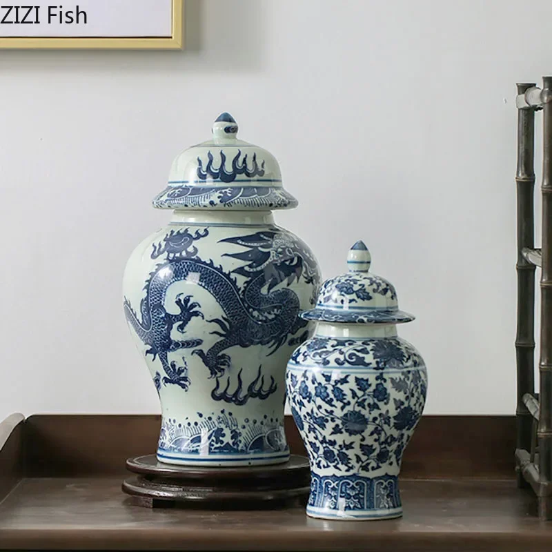 

Classical Blue and White Porcelain General Jar Ceramic Candy Pots Tea Caddy Cereal Dispenser Storage Jars Cosmetic Containers
