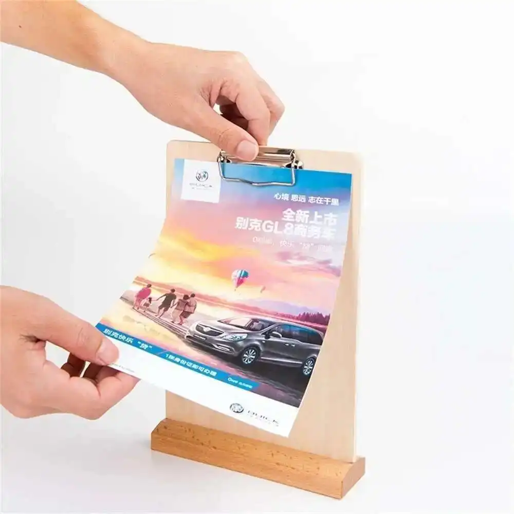 A4 T Shape Wooden Menu Holder Clipboard Menu Template Table Menu Sign Holder Stand Bar Menu Cover Board