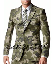 Classic Camouflage Outdoor Street Style Men Suits Custome Made Slim Fit Notched Lapel Prom Travel 2 PCS Sets trajes para hombre