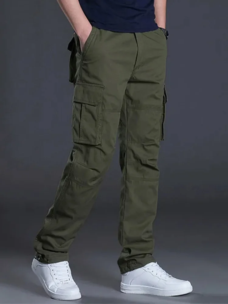 Solind Cotton Multi Flap Pockets Men's Straight Leg Cargo Pants Loose Casual Outdoor Pants Men's Work Pants For Hiking Tactical