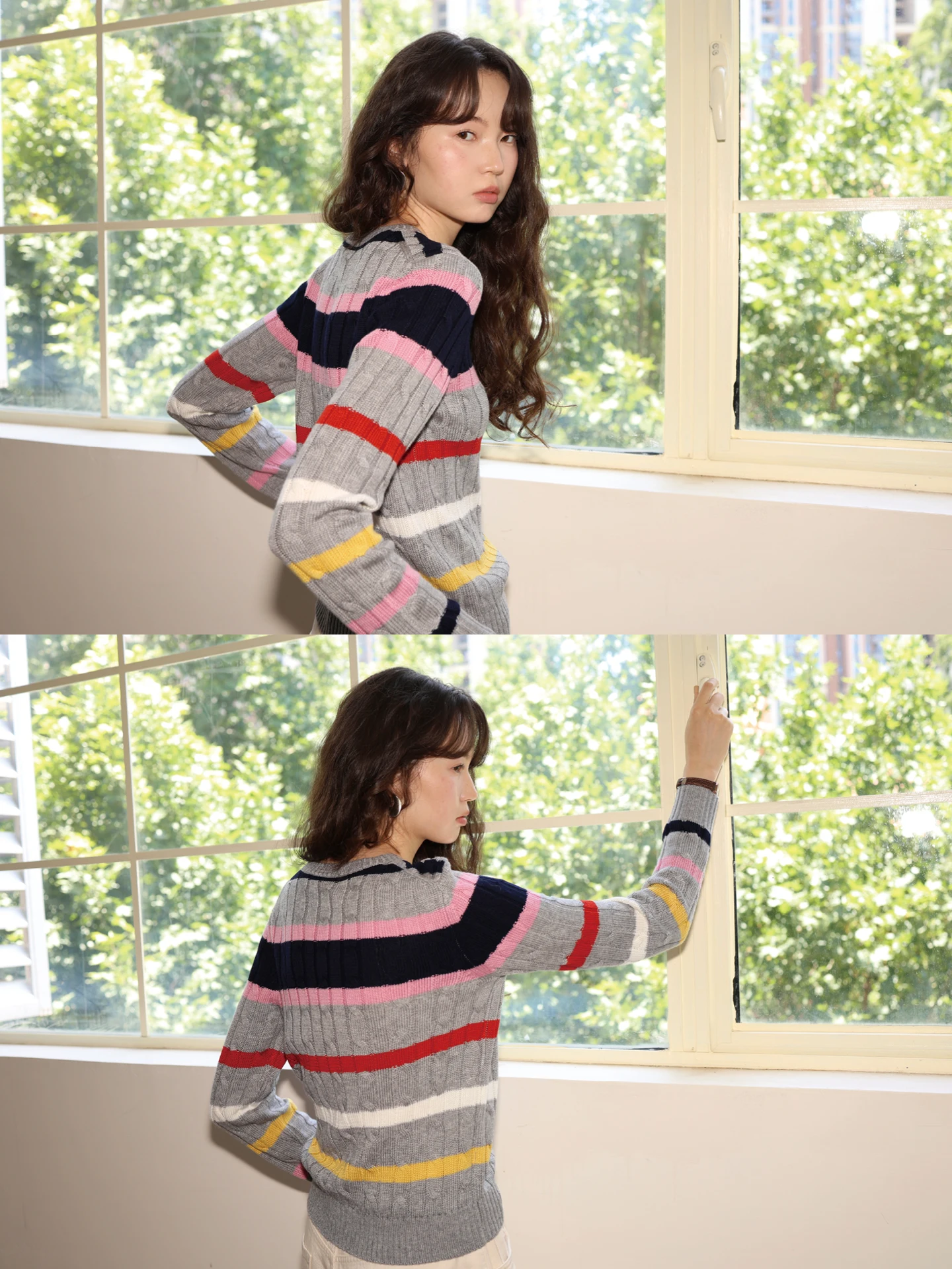 

Ультратонкий красивый шерстяной вязаный свитер, удобный, приятный для кожи, круглый, в полоску с кисточками, повседневный свободный женский топ