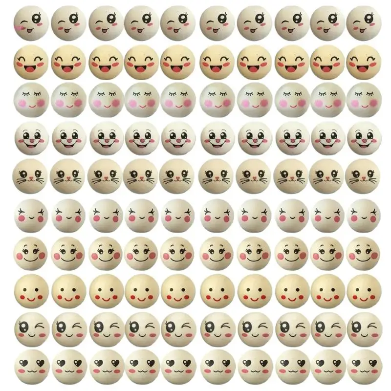 100 Pieces/Set 20mm Loose Beads with Face Wooden Beads Wooden Ball for DIY Jewelry Bracelet Necklace Findings