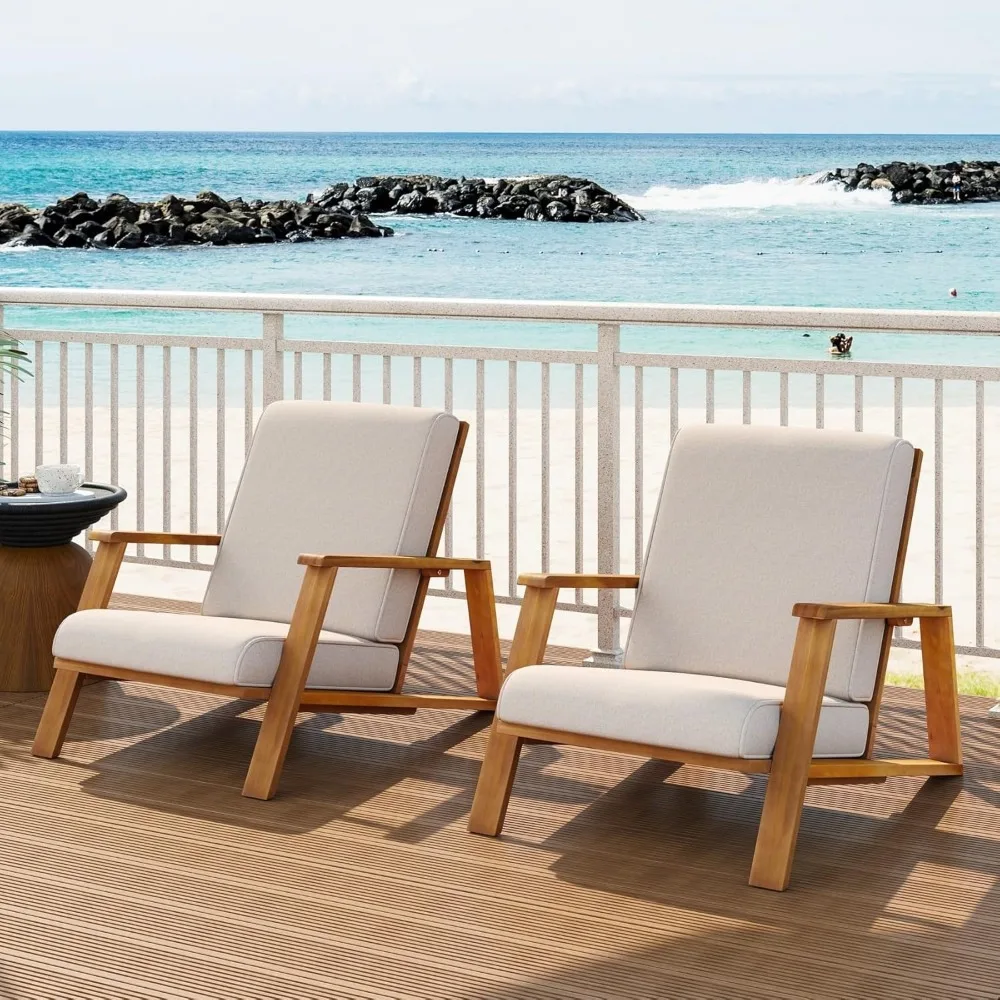 

Merax Acacia Wood Outdoor Chaise Lounge Chair Set of 2, Patio Reading Lazy Recliner Sofa Couches Seating with Weather-Resistant