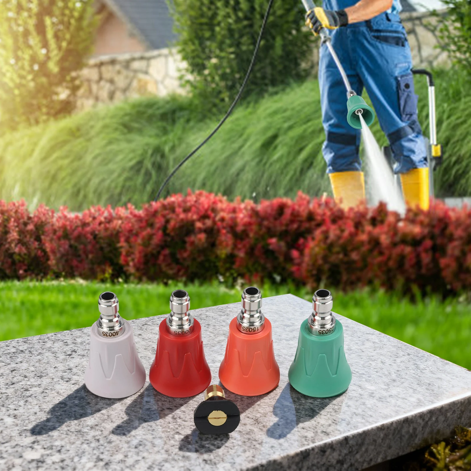 Color-Coded Nozzles Quick Connect Nozzles Horn-Shaped Design Rubber And Brass Material 5 Piece Pressure Washer Accessories