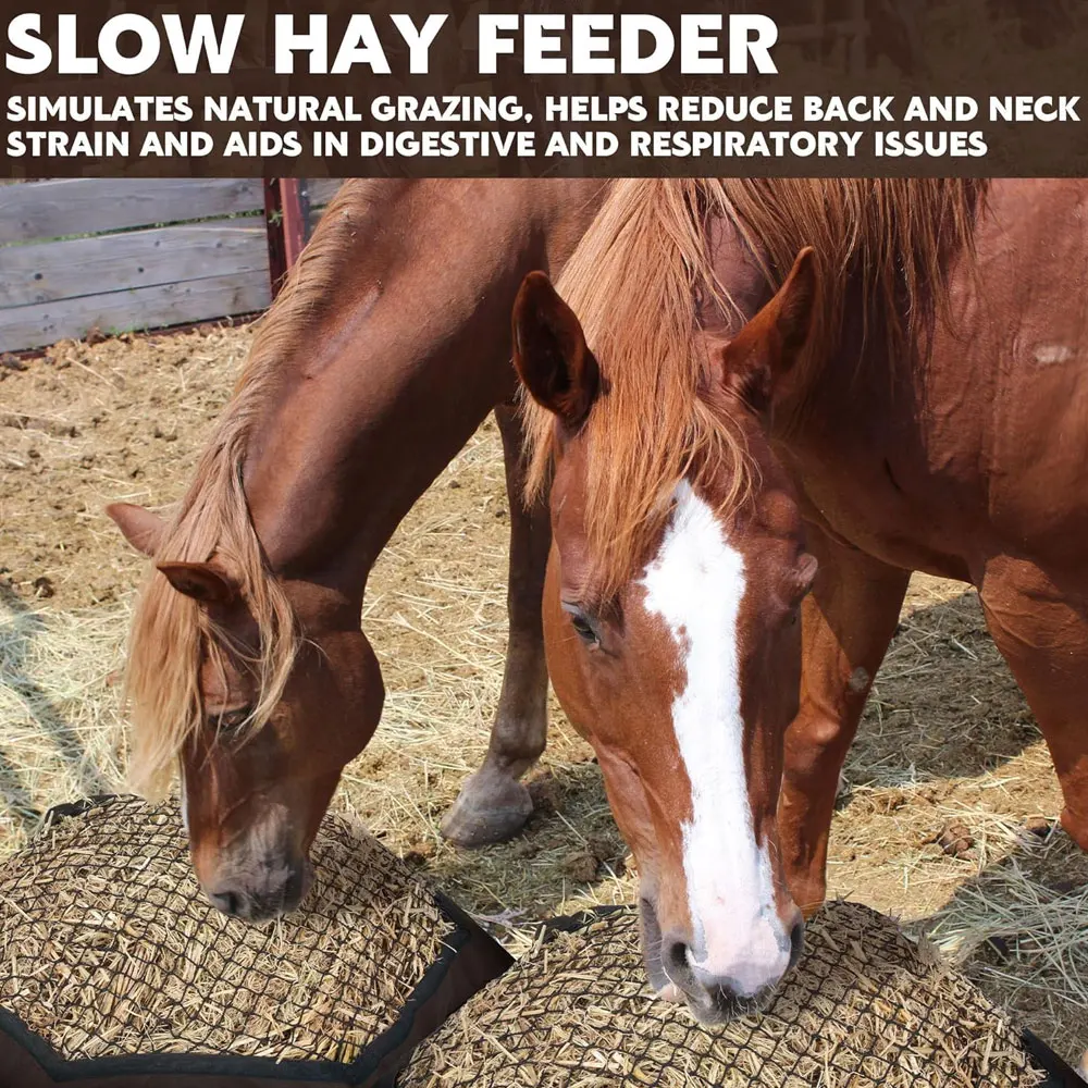 حقيبة شبكية للتغذية البطيئة متعددة الألوان، وحدة تغذية الحصان بأربعة جوانب مع شريطين للتعليق #5