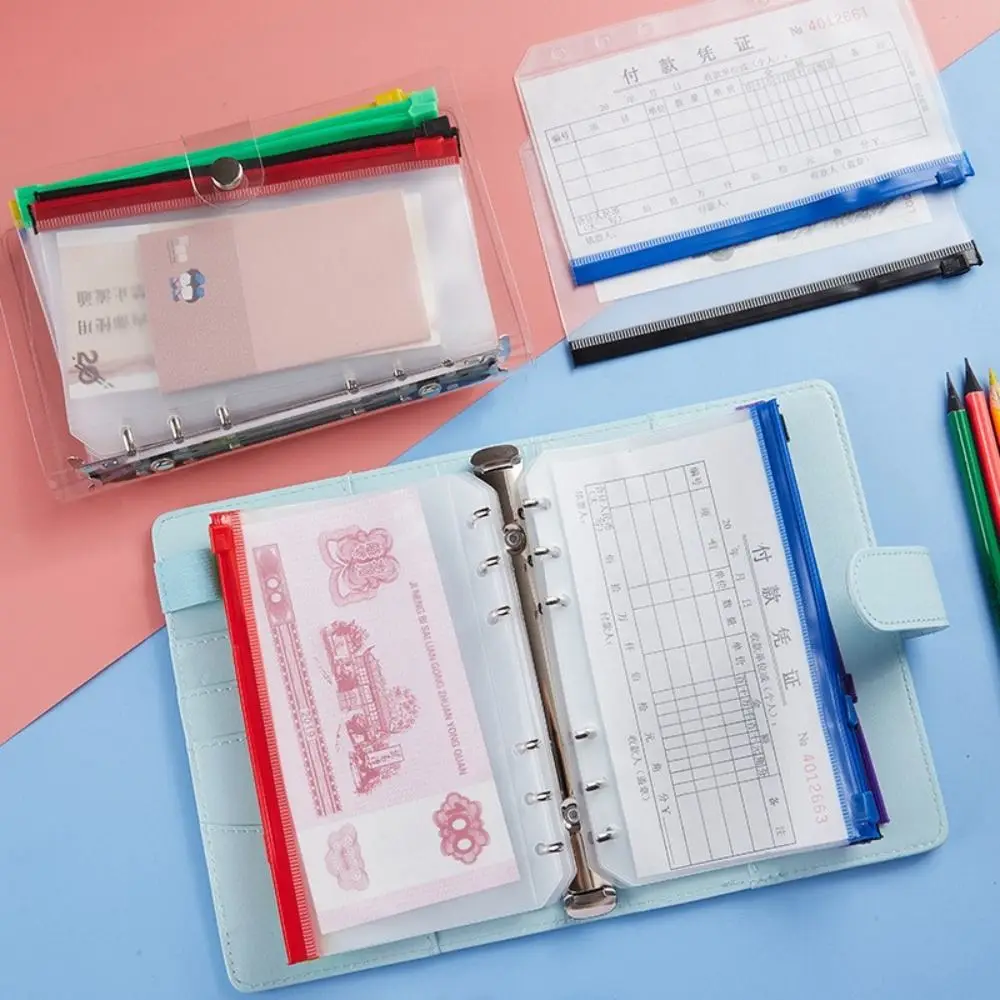 Translucent 6-Hole-Punched Bills Invoices Notebook Binder Pouch A5/A6 Binder Pockets Document Filing Bags Loose Leaf Bag