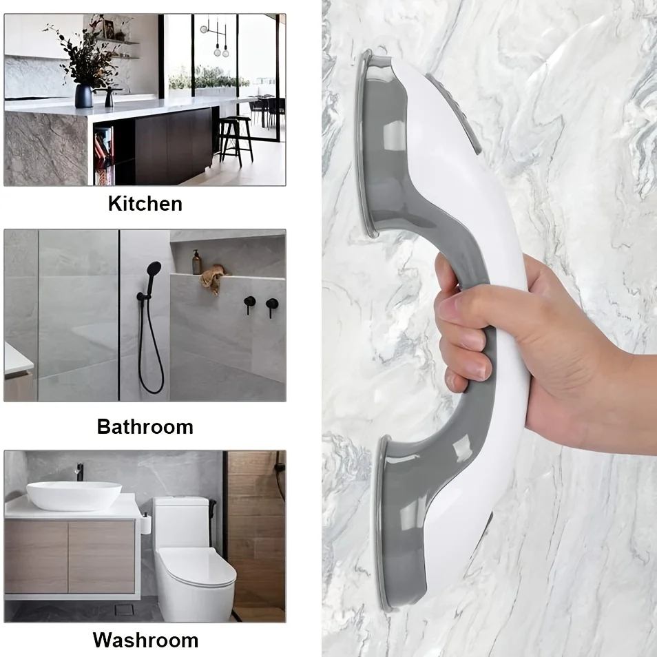 Heavy Duty Non Porous Bathroom Armrest with Suction Cup Base - Anti Slip Shower Safety Pole, No Need for Drilling Installation