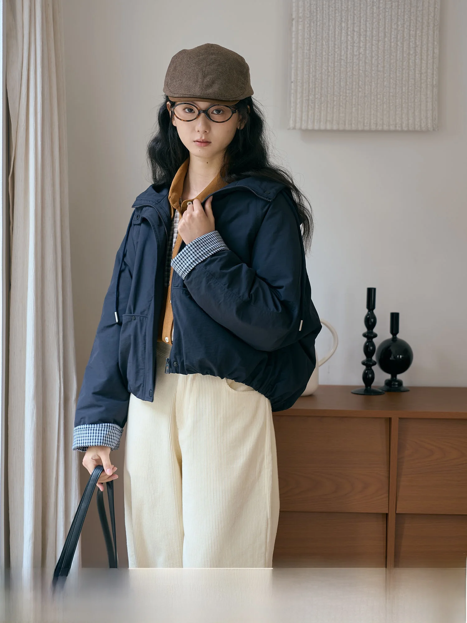 

Bruland Casual Quilted down Jaet Hooded Zipper Coat Anti-Wrinkle Wear-Resistant White Du down Women's Outerwear