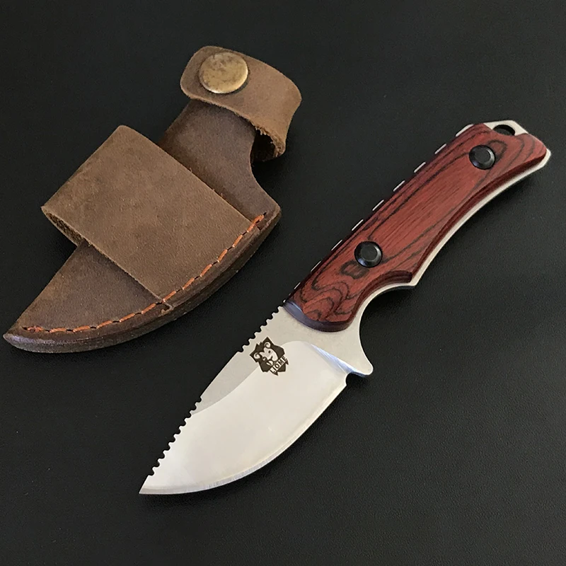 Outdoor Liome 15017 Tactical Fixed Blade Knife Wooden Handle Camping Hunting Straight Security Defense Knives Pocket EDC Tool