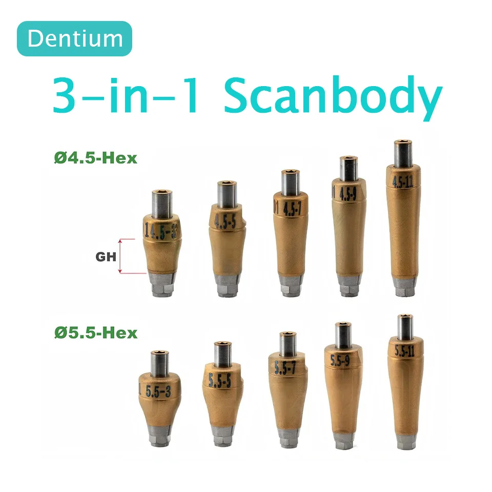 5pcs Set 3-in-1 Scan Body for Dentium Implant Digital Scanbody Transfer Coping Healing Abutment CAD/CAM Dental Lab Kit Wholesale