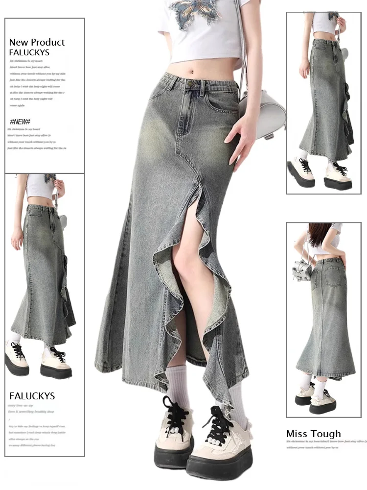 

Causal High-waist Irregular Y2k Denim Skirts Office Lady Elegant Slim A-line 2000s Midi Skirts 2024 Summer Korean Fashion Chic