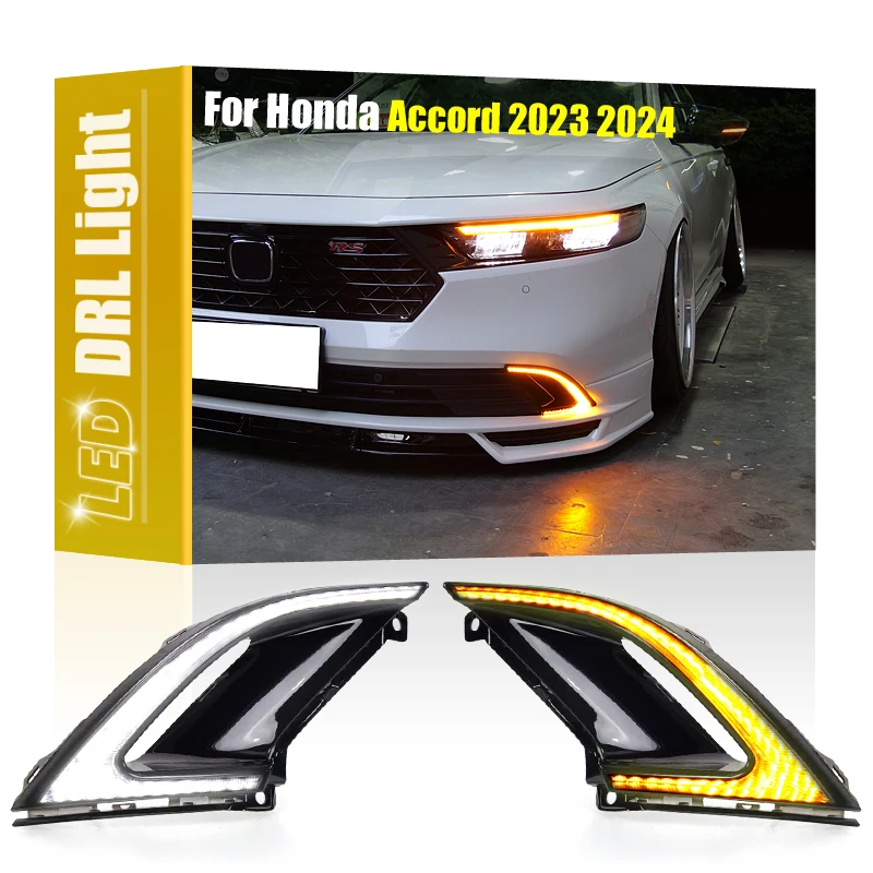 

2Pcs Front Bumper White LED DRL Daytime Running Light Dynamic Turn Signal Indicator For Honda Accord 2023 2024