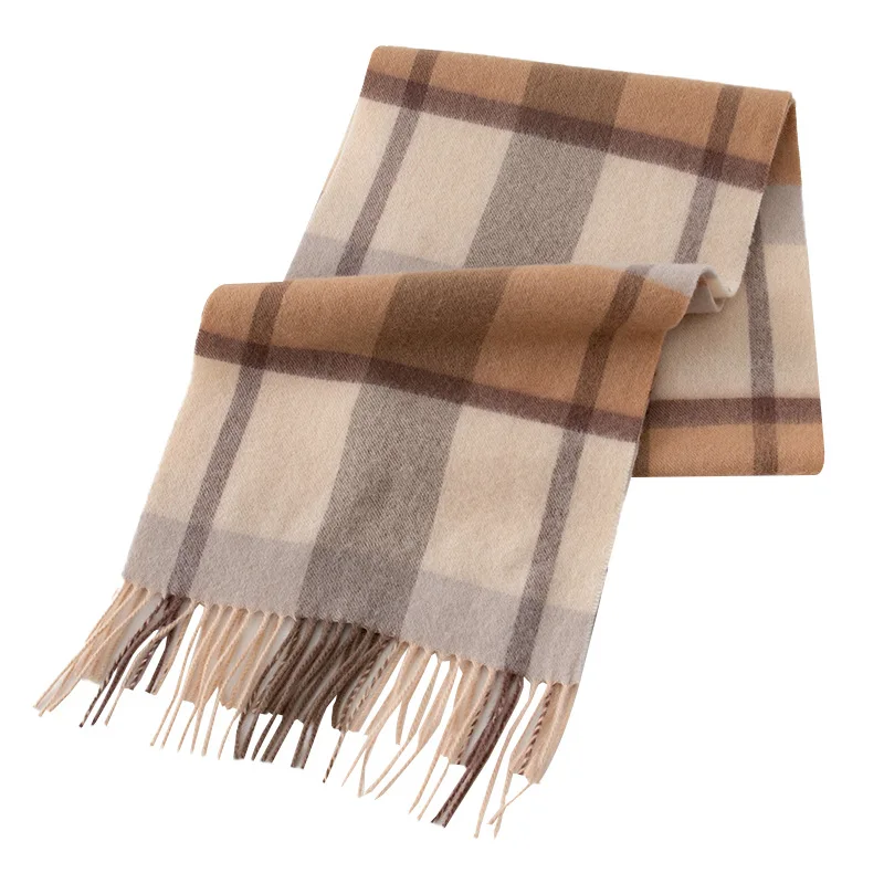 

New Luxury 100% Lambswool Plaid Scarf Women Men Winter Elegant Warm Hijab Shawl Wrap Red Fashion Hair Cover Stole Ladies Scarves