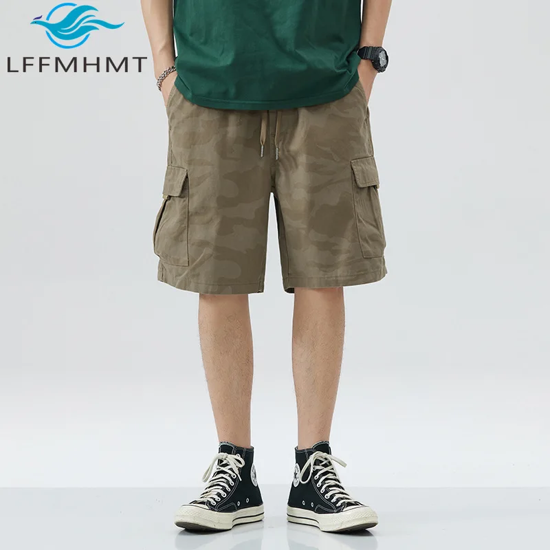 3295 America Style Men's Casual Cargo Shorts Good Quality 100% Cotton Solid Color Multi-pocket Basic Outdoor Half Length Pants